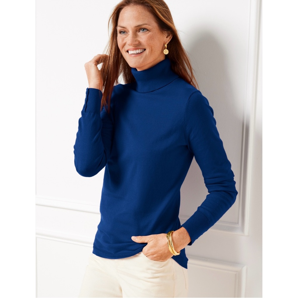 Talbots Cotton Modal The Perfect Turtleneck Sweater in Blue Sz Large BNWT